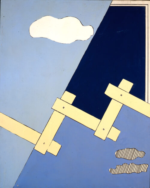 1965 28 luglio<br>Studio per cielo meccanico<br>smalto industriale e pennarello su tela<br>cm 80x65