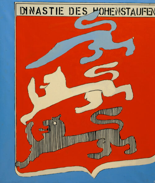 1965 19 luglio<br>Dinastie des Hoenstaufen<br>smalto industriale e pennarello su tela<br>cm 80x65