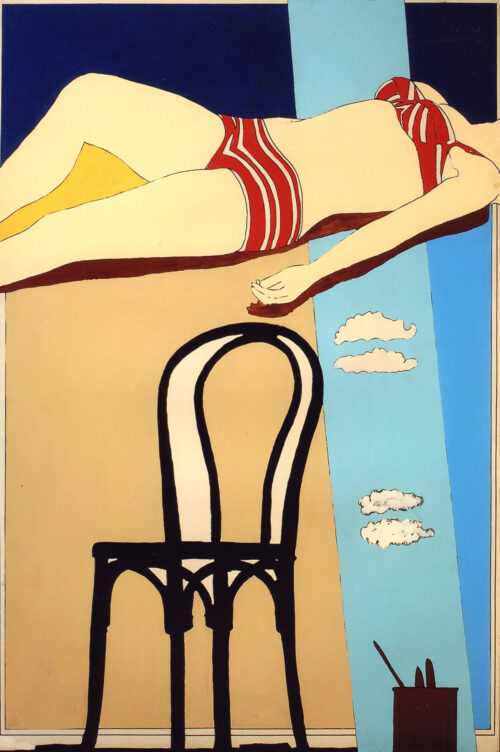 1965 agosto<br>Al livello del mare<br>smalto industriale e pennarello su tela<br>cm 200x130