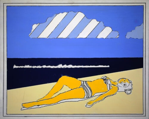 1965<br>' Progetto per bagnante '<br>smalto industriale e pennarello su tela<br>cm 65x80