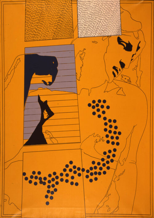 1965<br>Da Michelangelo Particolare delle tombe Medicee (ottobre novembre, finito il 2-11- 65)<br>smalto industriale e pennarello su tela<br>cm 200x150