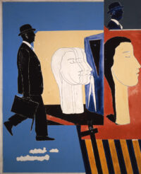 1965<br>L'amante dell'ingegnere<br>smalto industriale e pennarello su tela<br>cm 160x130