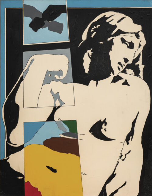 1965<br>Da Michelangelo ( particolare delle Tombe Medicee)<br>smalto industriale e pennarello su tela<br>cm 145x115