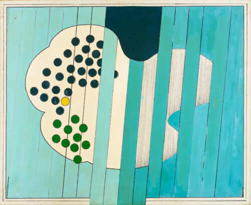 1965 settembre<br>La grande nuvola<br>smalto industriale e pennarello su tela<br>cm 80x100