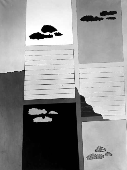 1965 settembre<br>Cielo Newyorkese<br>smalto industriale e pennarello su tela<br>cm 200x150