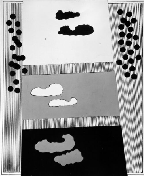 1965<br>Tricromia del cielo<br>smalto industriale e pennarello su tela<br>cm 100x80