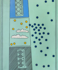 1965<br>Il Cielo Meccanico IV<br>smalto industriale e pennarello su tela<br>cm 130x100