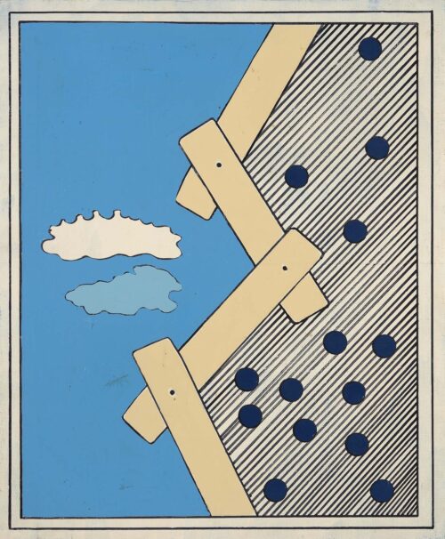 1965<br>Le dimensioni del cielo n.4<br>smalto industriale e pennarello su tela<br>cm 70x60