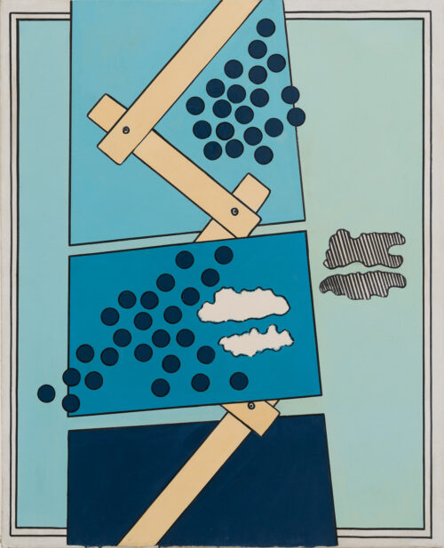 1965 ottobre<br>Le dimensioni del cielo, dedicato a Goffredo Parise<br>smalto industriale e pennarello su tela<br>cm 100x80