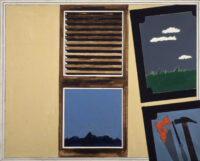 1965<br>Interno particolare della persiana n.2<br>smalto industriale e pennarello su tela<br>cm 80x100