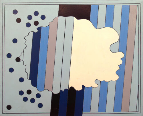 1965 dicembre<br>La grande nuvola n.4<br>smalto industriale e pennarello su tela<br>cm 80x100