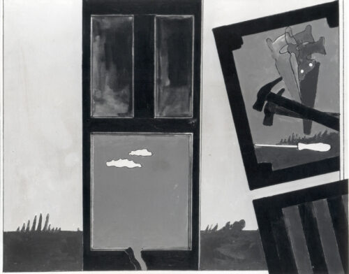 1965<br>' Interno particolare della porta '<br>smalto industriale e pennarello su tela<br>cm 80x100