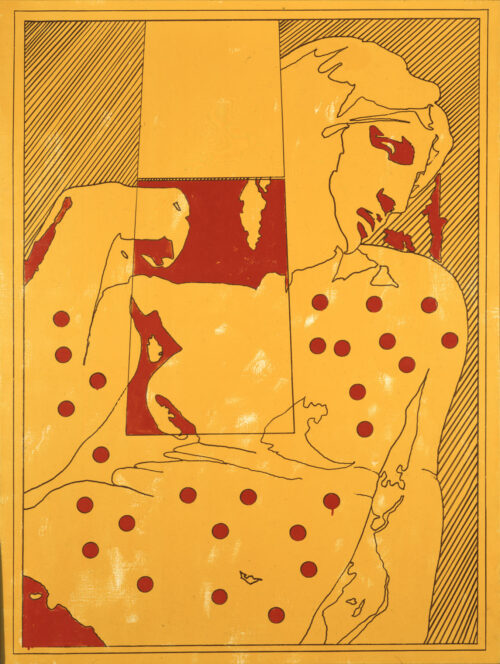 1966<br>Da Michelangelo<br>smalto industriale e pennarello su tela<br>cm 130x100