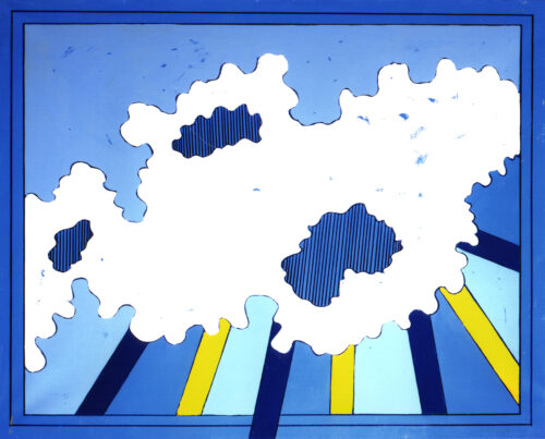 1966<br>Cielo Newyorkese<br>smalto industriale e pennarello su tela <br>cm 160x130