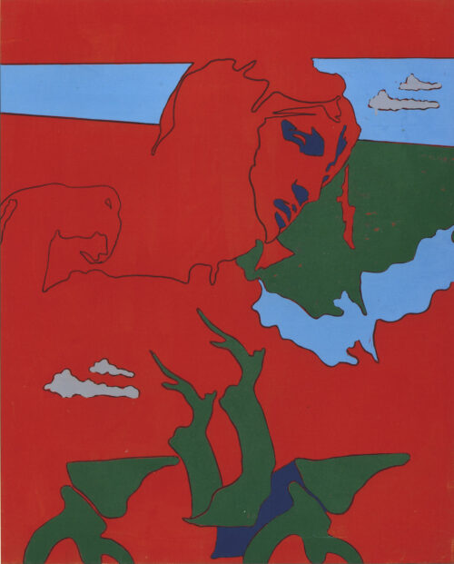 1966<br>Michelangelo secondo Tano Festa<br>smalto industriale e pennarello su tela<br>cm 100x80