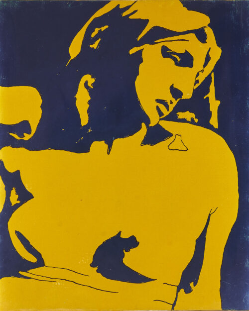 1966<br>Giallo e Blu n.1<br>smalto industriale e pennarello su tela<br>cm 65x54