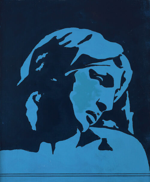 1966 ottobre<br>Celeste e blu n.1<br>smalto industriale e pennarello su tela<br>cm 65x55