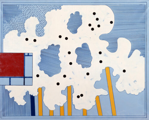 1966<br>Cielo Newyorkese<br>smalto industriale e pennarello su tela<br>cm 160x130