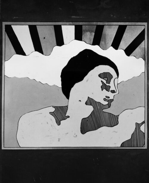 1966<br>Dalla creazione dell'uomo<br>smalto industriale e pennarello su tela<br>cm 130x100