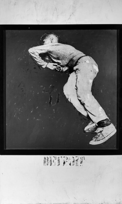 1967<br>Detroit<br>collage fotografico, smalto industriale e legno su tavola<br>cm 200x115