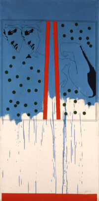 1967<br>New York City<br>Michelangelo according to Tano Festa<br>smalto industriale e pennarello su tela<br>cm 200x100