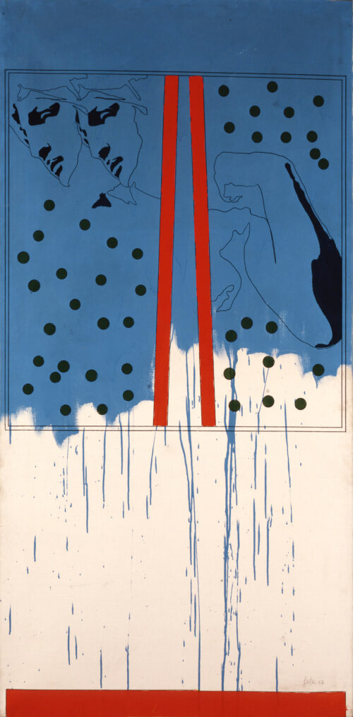 1967<br>New York City<br>Michelangelo according to Tano Festa<br>smalto industriale e pennarello su tela<br>cm 200x100