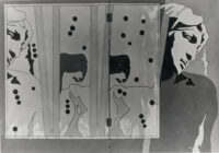 1967<br>Michelangelo according to Tano Festa<br>smalto industriale e pennarello su due tele unite da cerniere<br>cm 100x150