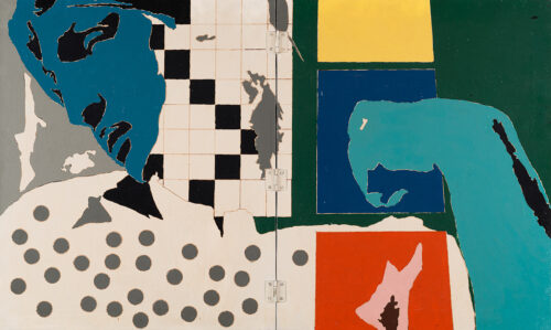 1967 ottobre<br> New York City<br>Michelangelo according to Tano Festa<br>smalto industriale e pennarello su due tele unite da cerniere<br>cm 60x100