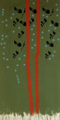 1967<br>Michelangelo according to Tano Festa<br>smalto industriale e pennarello su tela<br>cm 180x90 G.A.M. Roma