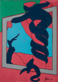 1968 giugno, Roma<br>Dal peccato originale Il serpente<br>smalto industriale e pennarello su tela<br>cm 70x50