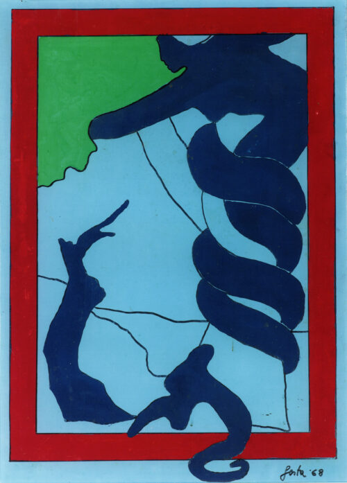 1968 giugno, Roma<br>Dal peccato originale Il serpente<br>smalto industriale e pennarello su tela<br>cm 70x50