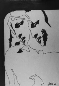 1968 giugno, Roma<br>Da Michelangelo<br>smalto industriale e pennarello su tela su tela<br>cm 70x50