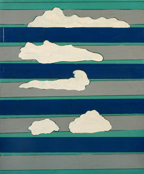 1968 gennaio, Milano<br>Cielo didattico n.3<br>smalto industriale e pennarello su tela<br>cm 80x65