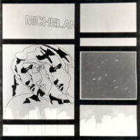 1968<br>Da Mondrian a Michelangelo<br>smalto industriale e pennarello su tela<br>cm 110x100