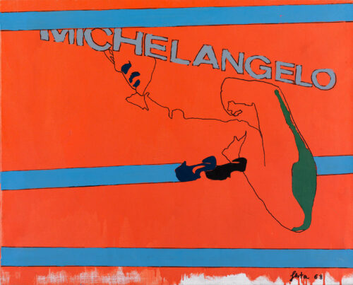 1968<br>Michelangelo<br>smalto industriale e pennarello su tela<br>cm 65x80