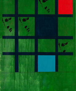 1968 ottobre, Roma<br>Da Mondrian a Michelangelo<br>smalto industriale e pennarello su tela<br>cm 200x100