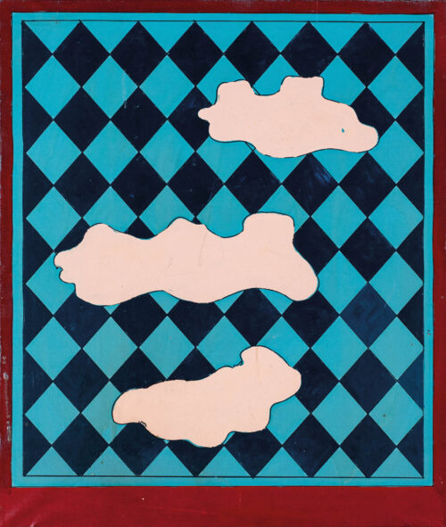 1968<br>Le nuvole rosa<br>smalto industriale e pennarello su tela<br>cm 65x55