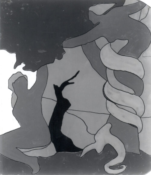 1968 Milano<br>Il peccato originale<br>smalto industriale e pennarello su tela<br>cm 100x80