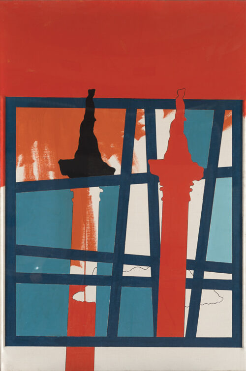 1969 febbraio<br>Trafalgar Square<br>smalto industriale e pennarello su tela<br>cm 150x100