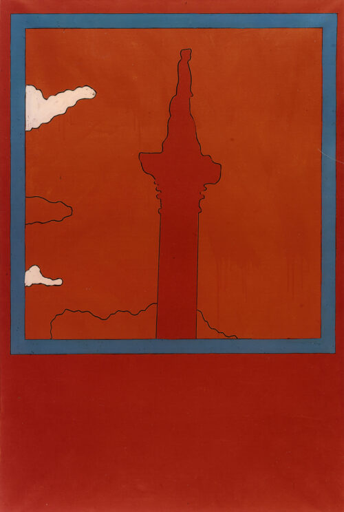 1969 febbraio<br>Solitudine nella piazza n.1. Passeggiata di Ripetta 19<br>smalto industriale e pennarello su tela<br>cm 150x100