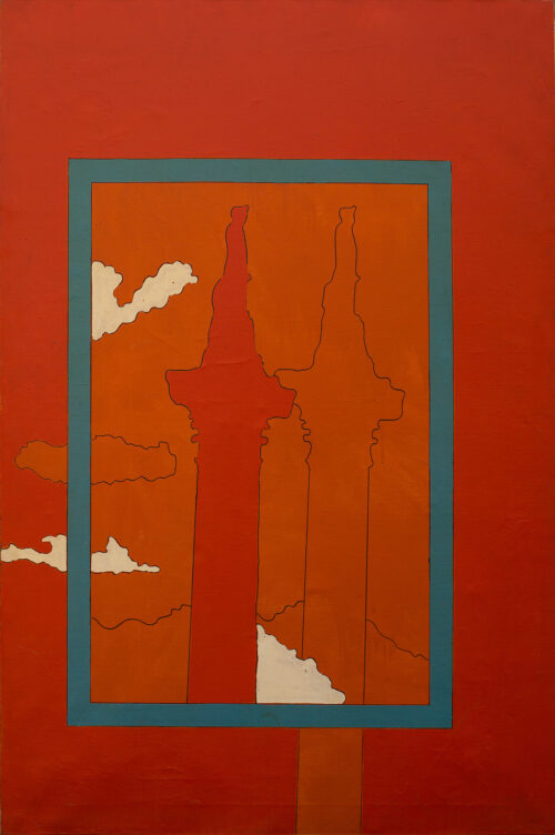 1969 febbraio, Roma<br>Solitudine nella piazza n.2, Passeggiata di Ripetta<br>smalto industriale e pennarello su tela<br>cm 150x100