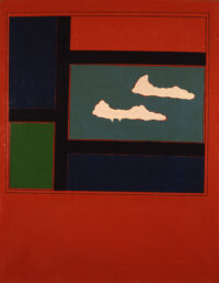 1969 febbraio<br>Sardegna cielo <br>smalto industriale e pennarello su tela<br>cm 90x70