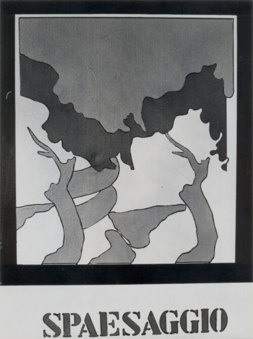 1969<br>Spaesaggio<br>smalto industriale e pennarello su tela<br>cm 90x70