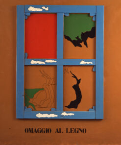 1969 maggio<br>' Omaggio al legno '<br>telaio in legno, smalto industriale, pennarello su tela<br>cm 150x150