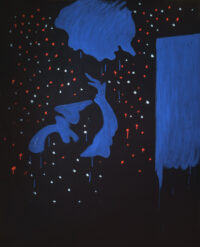 1969<br>Paesaggio su fondo nero<br>pittura industriale e tempera su tela<br>cm 170x130