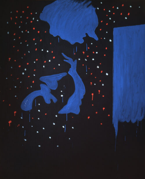 1969<br>Paesaggio su fondo nero<br>pittura industriale e tempera su tela<br>cm 170x130