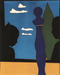 1969<br>Visita al museo<br>smalto industriale e pennarello su tela<br>cm 90x70