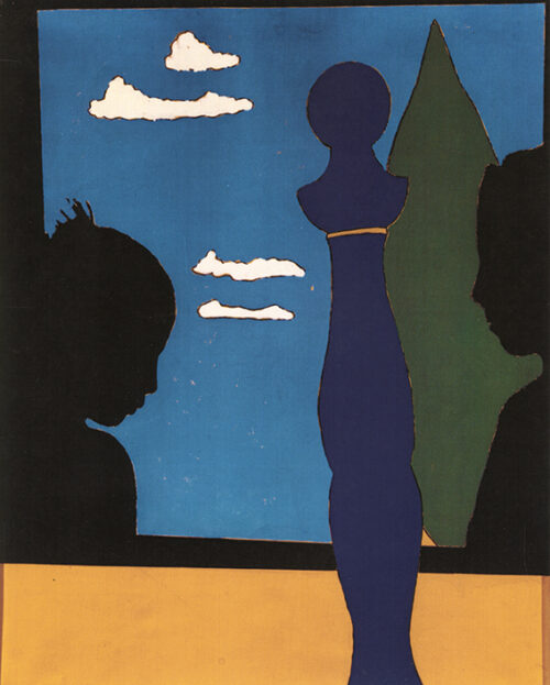 1969<br>Visita al museo<br>smalto industriale e pennarello su tela<br>cm 90x70