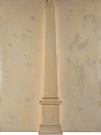 1963<br>'Obelisco'<br>smalto industriale e obelisco in legno su tavola<br>cm 115x90