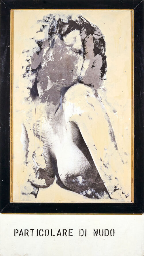 1964<br>Particolare di Nudo<br>smalto industriale, legno e collage fotografico su tavola<br>cm 120x65